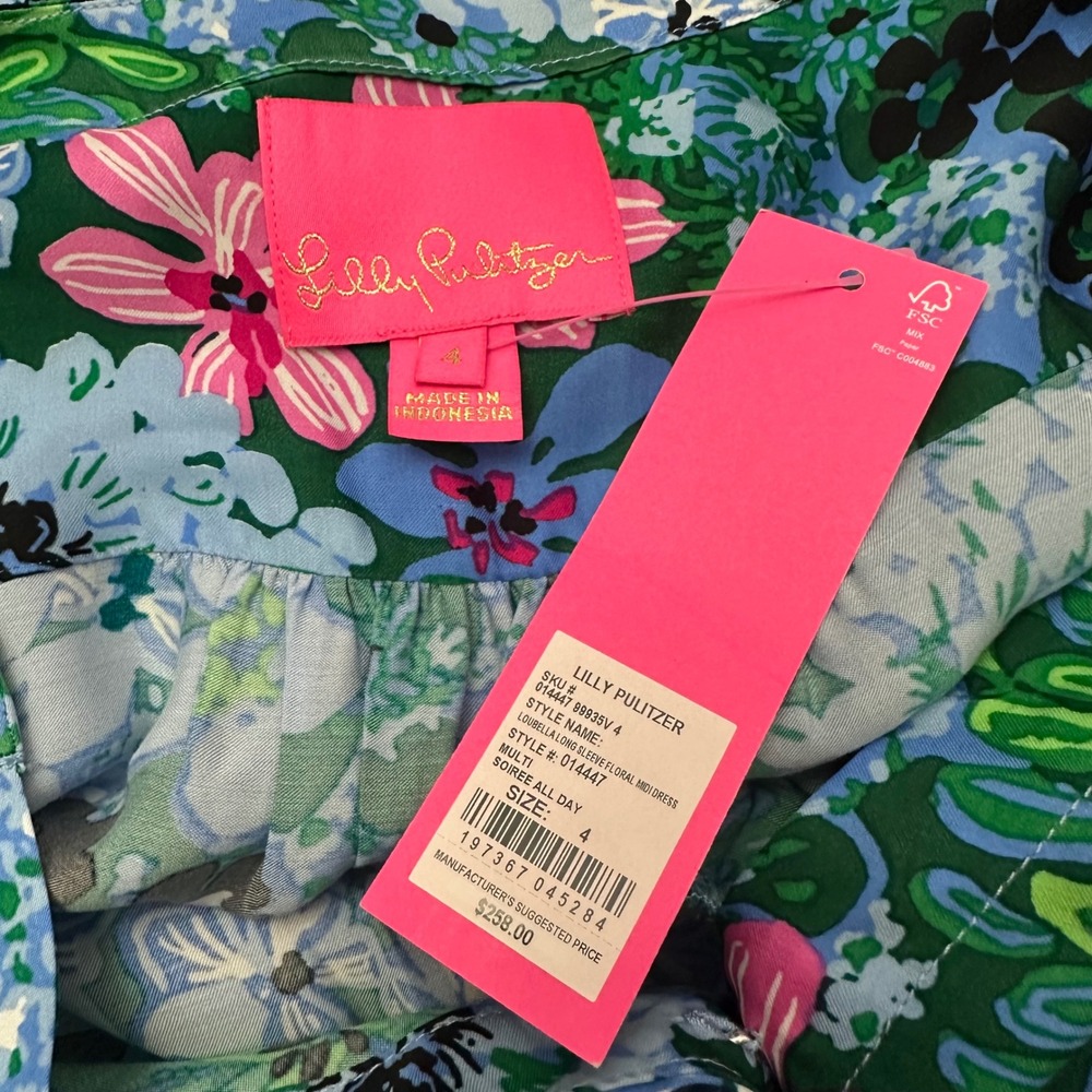 Lilly Pulitzer Loubella Smocked Midi Multi Floral Dress Soiree All Day sz 4 NEW - Picture 6 of 9